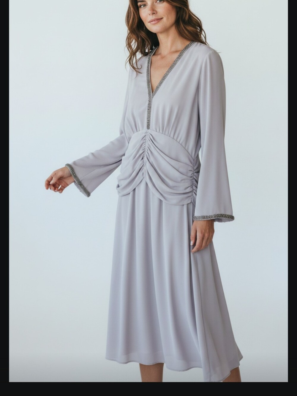 Jack Bryan Vintage 70s Hand Beaded Gray 7505 Midi Dress